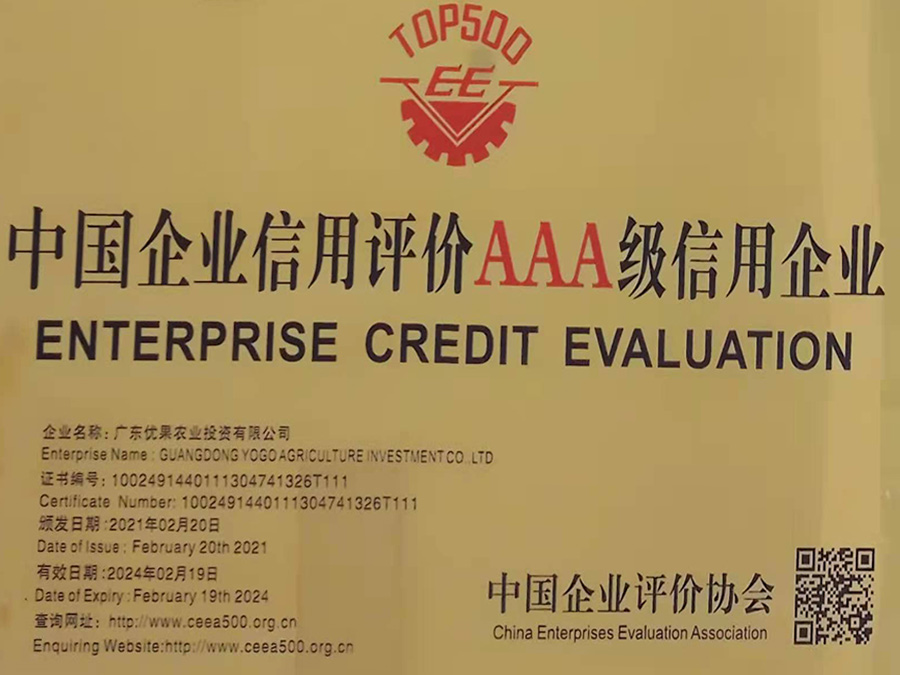 中国Ψ企业信用评价AAA级信用企业
